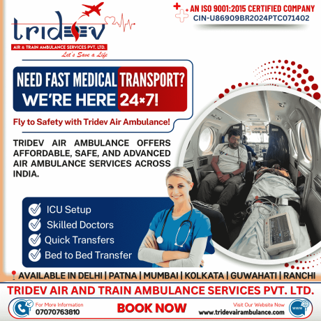 for-bed-to-bed-patient-tridev-air-ambulance-services-in-patna-with-commercial-stretcher-big-0